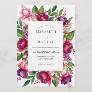 Convite Casamento Florido e Exuberante Magenta