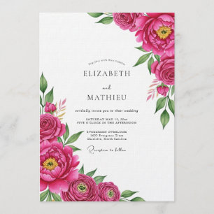 Convite Casamento Florido e Exuberante Magenta Pintado