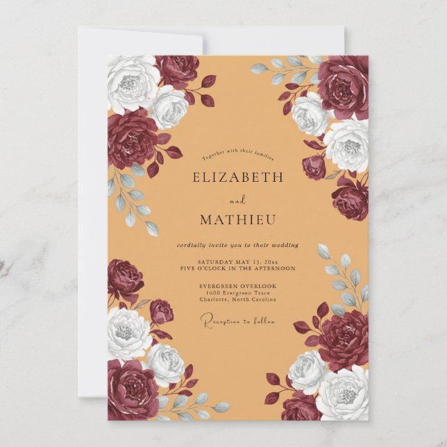 Convite Casamento Florido em Borgonha (Frente)