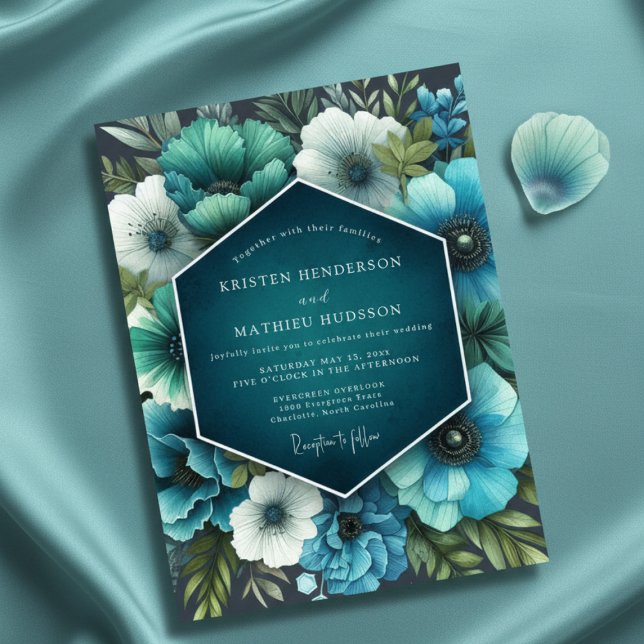Convite Casamento Florido em Verde Azul (Criador carregado)