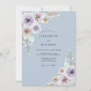 Convite Casamento Florido Exuberante em Azul Poeirento