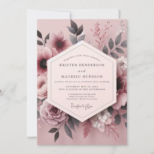 Convite Casamento Florido Fumaça Malva (Frente)
