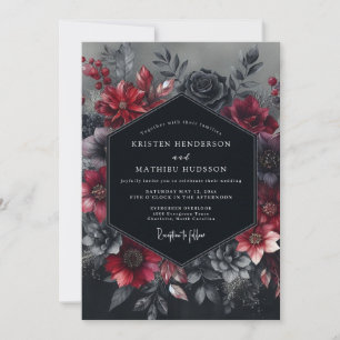 Convite Casamento Florido Gótico Borgonha