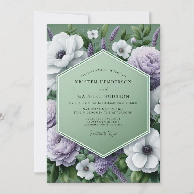 Convite Casamento Florido Lilás Verdejante (Frente)