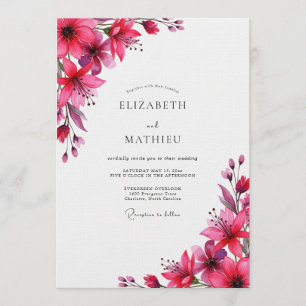 Convite Casamento Florido Magenta Pintado
