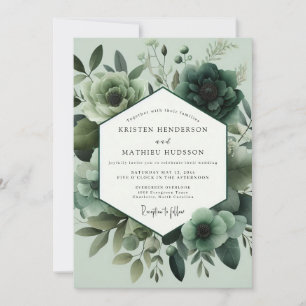 Convite Casamento Florido Monocromático em Verde Sage