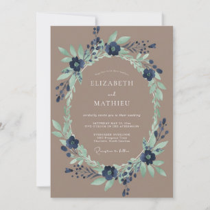 Convite Casamento Florido Navy Verdant
