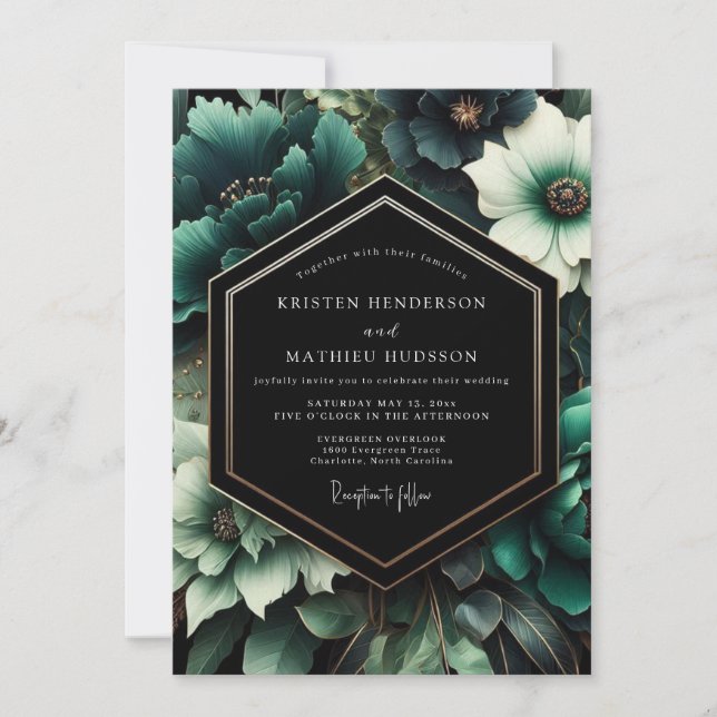 Convite Casamento Florido Opulento Turquesa (Frente)