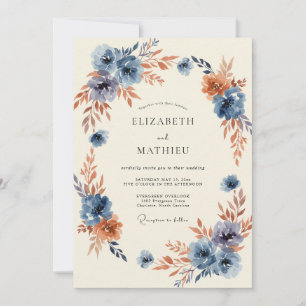 Convite Casamento Florido Outonal Azul