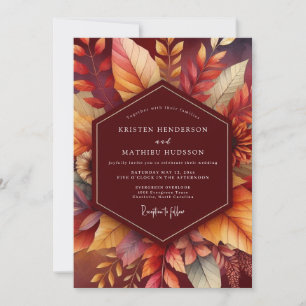 Convite Casamento Florido Outonal Borgonha