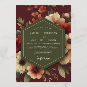 Convite Casamento Florido Outonal Borgonha