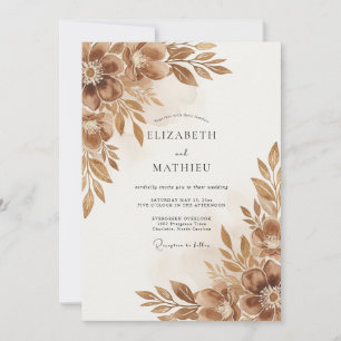 Convite Casamento Florido Outonal Marrom