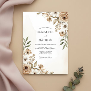 Convite Casamento Florido Painterly Bege
