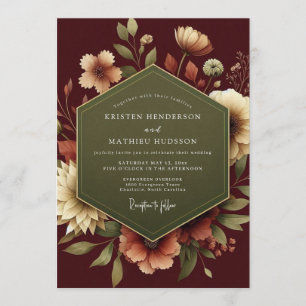 Convite Casamento Florido Pintado de Marrom