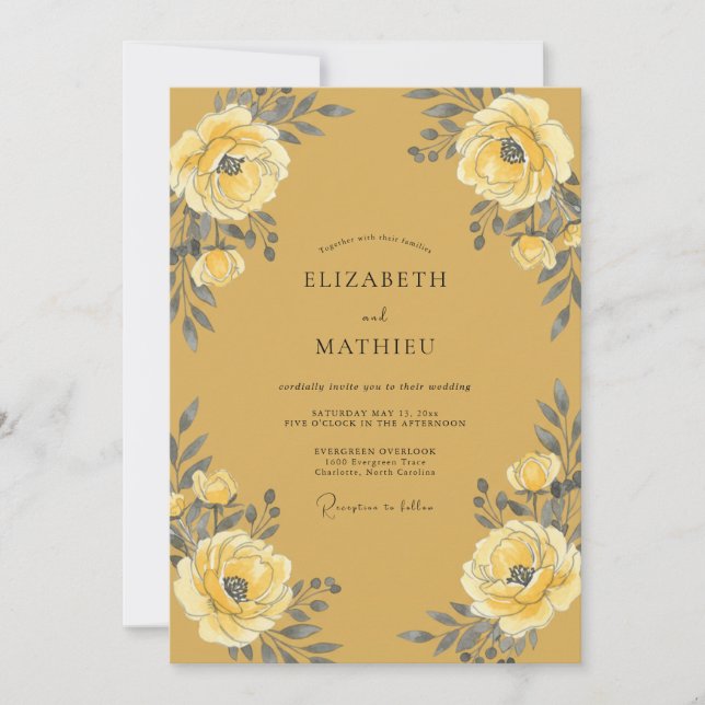 Convite Casamento Florido Pintado de Ocre (Frente)