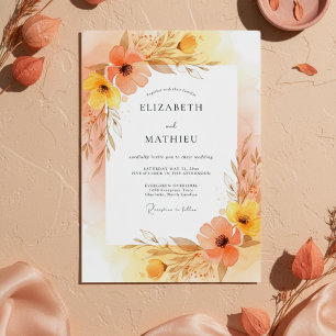 Convite Casamento Florido Pintado de Pêssego