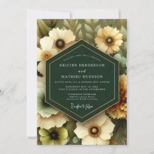 Convite Casamento Florido Pintado em Esmeralda