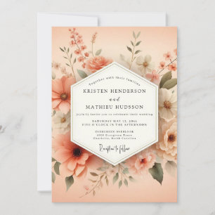 Convite Casamento Florido Pintado em Pêssego
