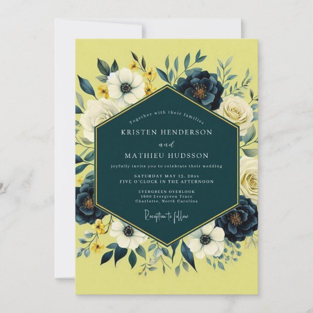 Convite Casamento Florido Pintura em Chartreuse (Frente)