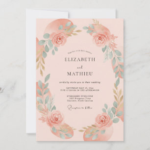 Convite Casamento Florido Pitoresco de Pêssego