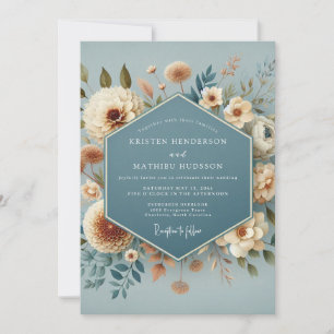 Convite Casamento Florido Poético Azul Ardósia