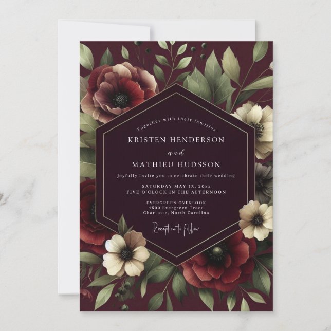 Convite Casamento Florido Renascença Claret (Frente)