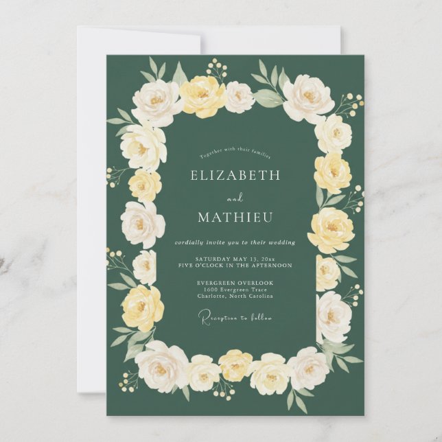 Convite Casamento Florido Romance Verde Floresta (Frente)