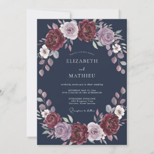 Convite Casamento Florido Romântico Lilás Borgonha