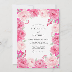 Convite Casamento Florido Romântico Rosa Quente