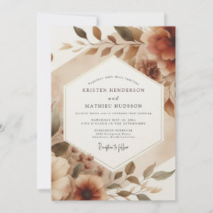 Convite Casamento Florido Romântico Sépia