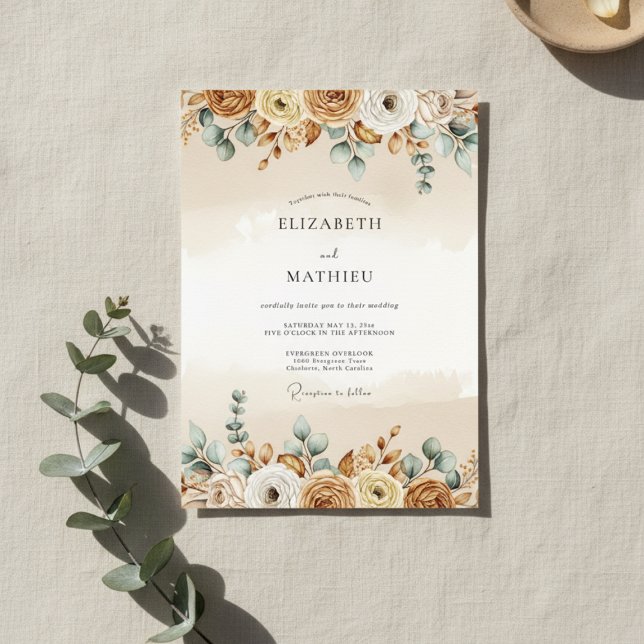 Convite Casamento Florido Rústico Dourado (Criador carregado)