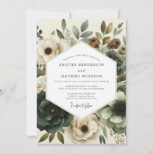 Convite Casamento Florido Silenciado em Verde Salvia