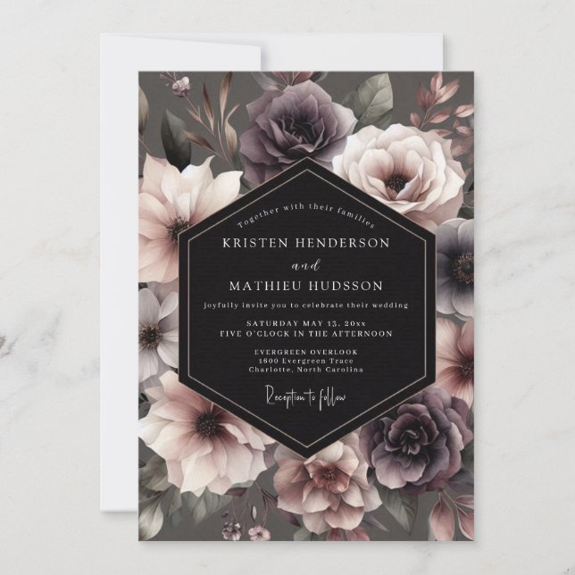 Convite Casamento Florido Slate Roxo Temperamental (Frente)