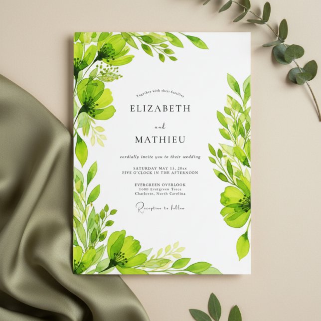 Convite Casamento Florido Verde Lima Viçoso (Criador carregado)