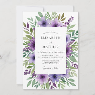 Convite Casamento Florido Verdejante Roxo