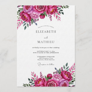 Convite Casamento Florido Vibrante Magenta