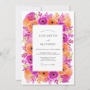 Convite Casamento Florido Vibrante Magenta