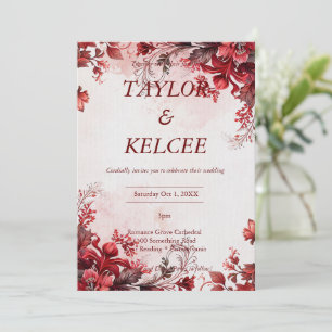 Convite Casamento FLORÍVEL PERSONALIZÁVEL Vermelho e Rosa