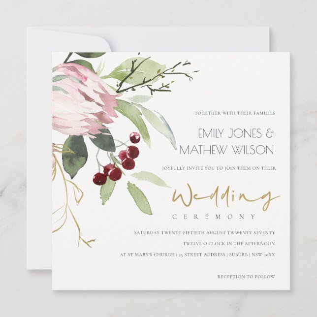 CONVITE CASAMENTO FLORORAL DA PROTEA DE PINCO BRUTO (Frente)