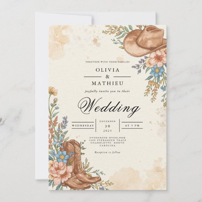 Convite Casamento Flourish Rustic Western Bloom (Frente)