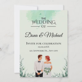 Convite Casamento fluído com aquarela verde personalizada