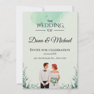 Convite Casamento fluído com aquarela verde personalizada