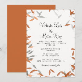 Convite Casamento Flutuante de Folhas Caindo Rústicas Verd