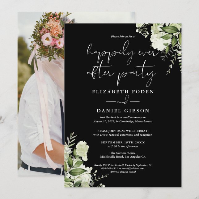 Convite Casamento Focado Greenery Happily Ever After Foto (Frente/Verso)
