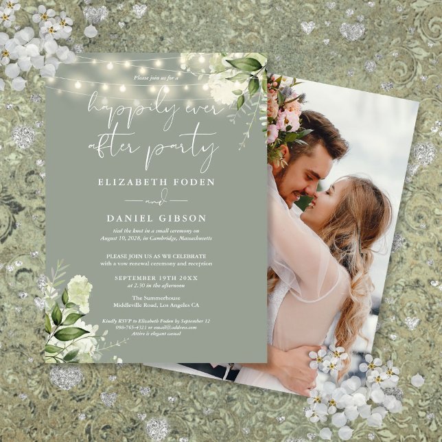 Convite Casamento Focado Greenery Happily Ever After Fotog (Greenery Happily Ever After Eloped Wedding Photo Invitation)
