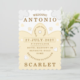 Convite Casamento Fofo Minimalista Estética Moderna e Acon