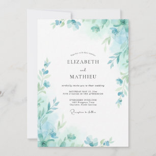 Convite Casamento Folha Aqua Seafoam