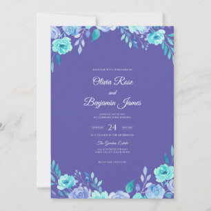 Convite Casamento Folha Azul Turquesa e Periwinkle