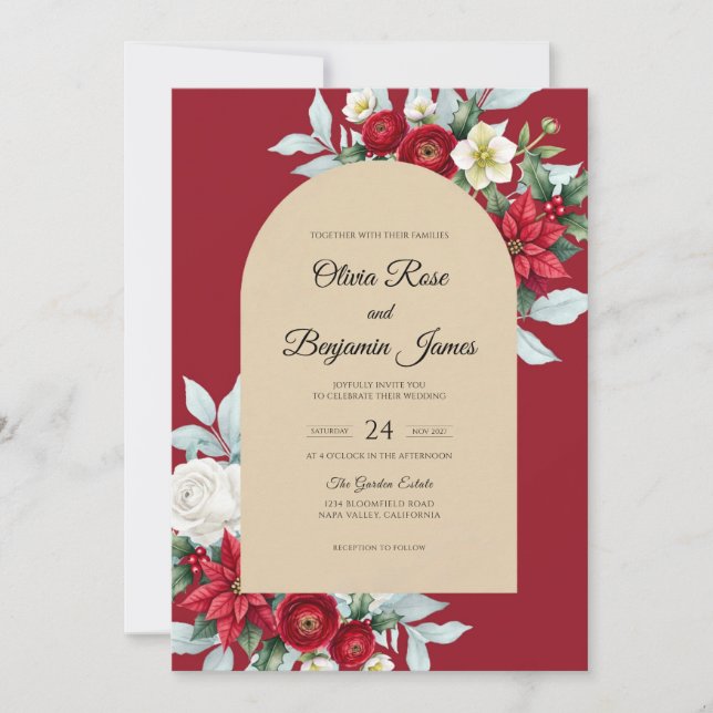 Convite Casamento Folha Carmesim (Frente)