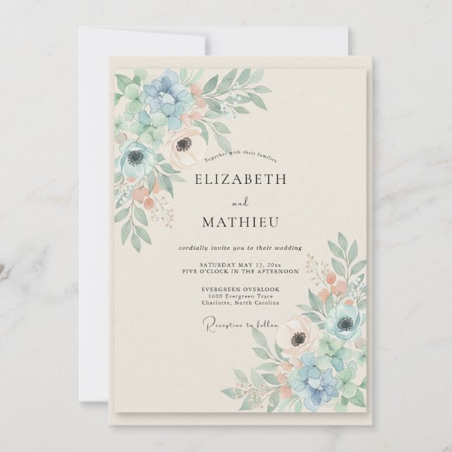 Convite Casamento Folha de Celadão Cornflower (Frente)